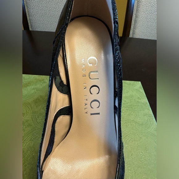 New Gucci Calf Leather Python Print GG Logo High Heels Shoes Size 37 / US 7 - Picture 15 of 16